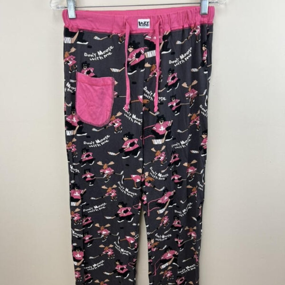 Lazy One S Yoga Pj Pajama Lounge Pants Don't Moose With Me Ice Hockey Bear